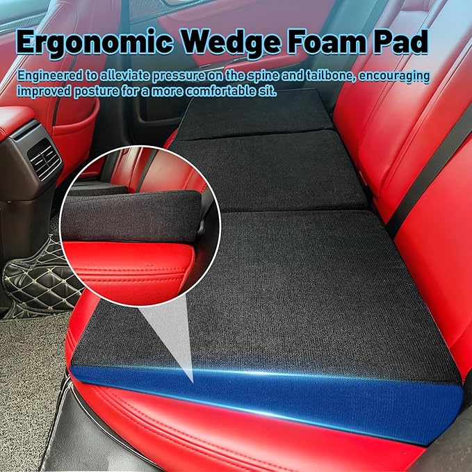 Car Seat Wedge Cushion 3Pcs, Comfortable Car Back Seat Gap Filler to Level Car Backseat, Automotive Foam Wedge Pad for Travel Truck Camping Office & Napping, Black