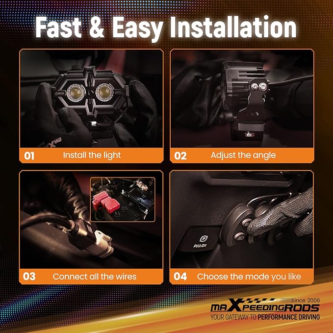maXpeedingrods 108W 4.5 Inch LED Offroad Light Pod Combo Beam, Amber/White DRL & Multi-Mode Driving Lights,Waterproof with Heat Dissipation, Remote Control Plug and Play for Truck ATV Jeep Ford,Pair