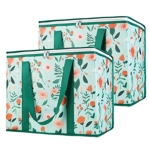 Bodaon 2-Pack Insulated Reusable Grocery Shopping Bags, X-Large Picnic Cooler Bag with Secure Top Cold, Insulated Food/Pizza Delivery Bag for Catering/Delivery Drivers