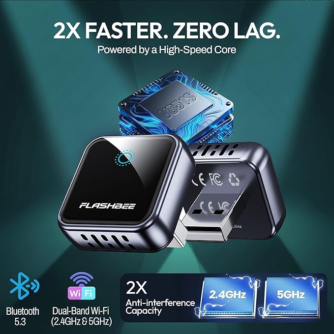2026 [2-in-1] Latest Wireless CarPlay & Android Auto Adapter, Converts Wired to Wireless, Fast Auto-Reconnect, Dual-Band 5GHz WiFi + Bluetooth 5.3, USB-A & USB-C Compatible, Mini Design