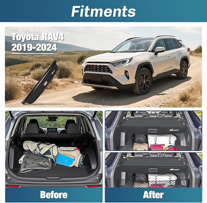 Nilight Cargo Cover Fit for Toyota RAV4 2019 2020 2021 2022 2023 2024 2025, Retractable Privacy Security Shield Shade Rear Trunk Cover, with Trunk Storage Net