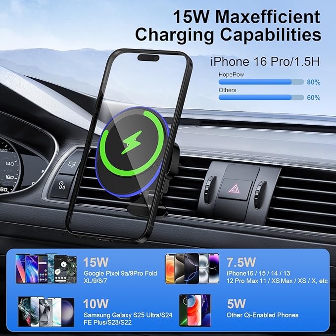 Pixel Wireless Car Mount Charger Magsafe for Google Pixel 10a 10 Pro XL 9 8,15W Wireless Car Charger Air Vent Magnetic Android Phone Holder Fast Charging Kickstand for Samsung Galaxy S26 Ultra/S25/S24
