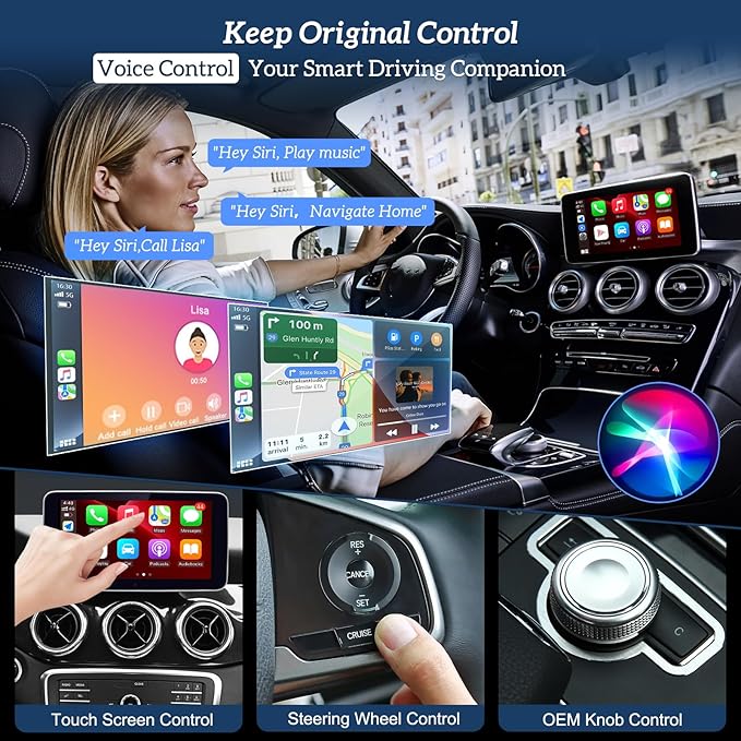 Geloo Wireless Carplay Android Auto Adapter Retrofit Kit Decoder for Toyota withTouch2 & Entune 2.0 System 2014-2019, Fit for RAV4/Corolla/Tacoma/Tundra/Highlander/Verso/Avalon/Sienna/Priu