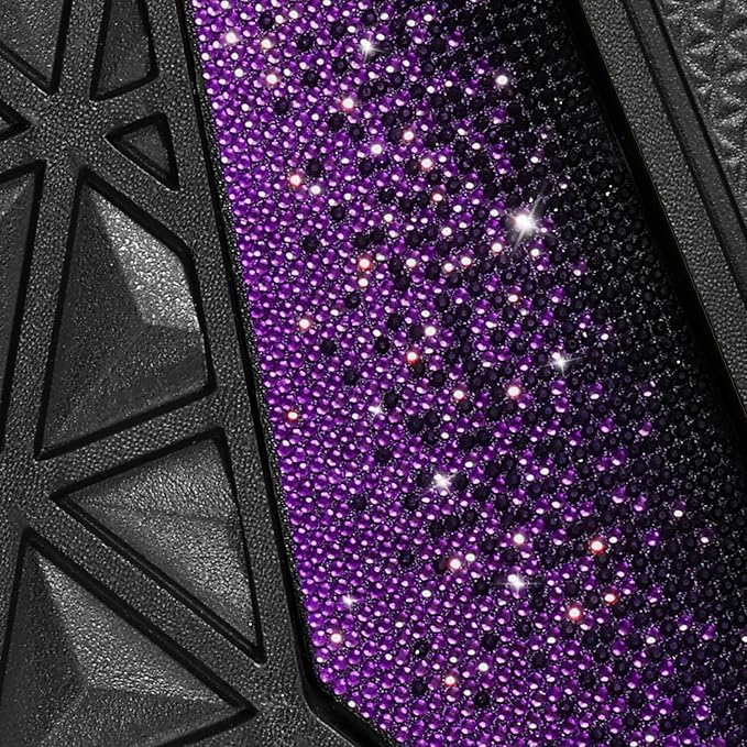 CAR PASS Bling Rubber Car Mats Diamond Floor Mats Full Set Anti-Slip 3D Rhombus Waterproof Universal Trim to Fit Liner Glitter Crystal Sparkly Shining Rhinestone Girl Women SUV Sedan Van, Black Purple