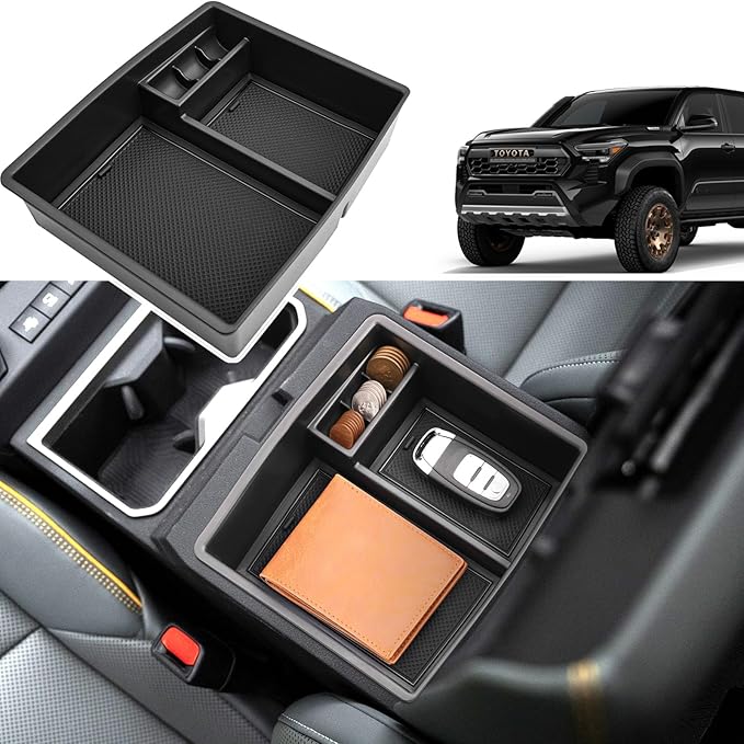 2024 2025 2026 Tacoma Accessories Center Console Organizer for Toyota Tacoma (SR5/TRD Off-Road/TRD Sport/TRD Pro/Limited/Trailhunter) Durable ABS Plastic 2025 Tacoma Console Tray Insert (Black)