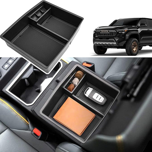 2024 2025 2026 Tacoma Accessories Center Console Organizer for Toyota Tacoma (SR5/TRD Off-Road/TRD Sport/TRD Pro/Limited/Trailhunter) Durable ABS Plastic 2025 Tacoma Console Tray Insert (Black)