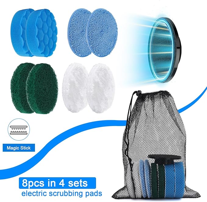 Electric Spin Scrubber Replacement Brush Heads Set, 8 Pieces, Multiple Brushes for Bathroom,Kitchen,Glass, Leather, Car Cleaning