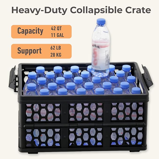 Mymazn Trunk Organizer Plastic for Car, Crate Storage Collapsible Car Organizer for SUV, Groceries, Camping | with Lid, Waterproof Bag, Optional Insulated Cooler(Orange)