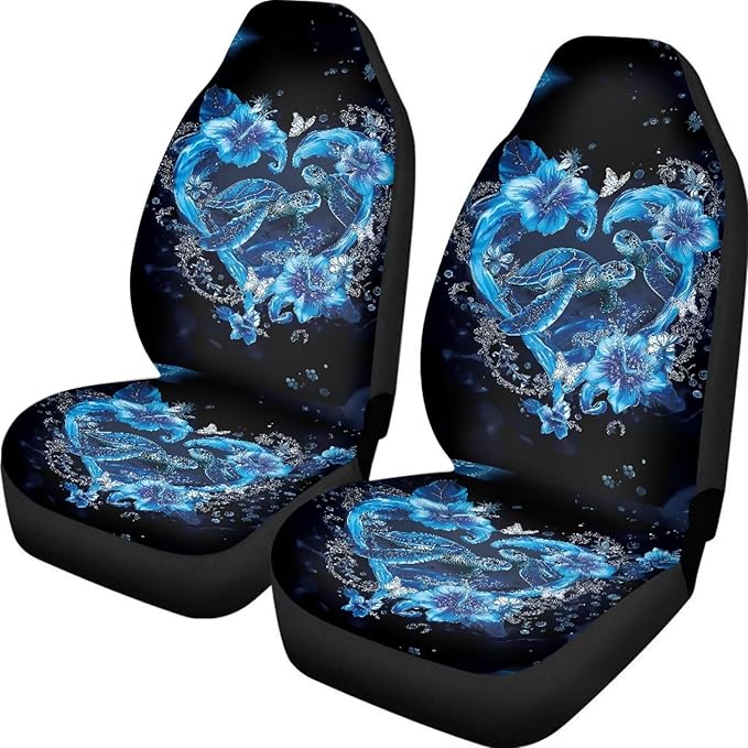 BIGCARJOB Turtle Couple Car Seat Covers Set Universal Car Interior Seat Rugs 2 Pcs Auto Front Seat Protector Set for Men Women Car Accessories Set