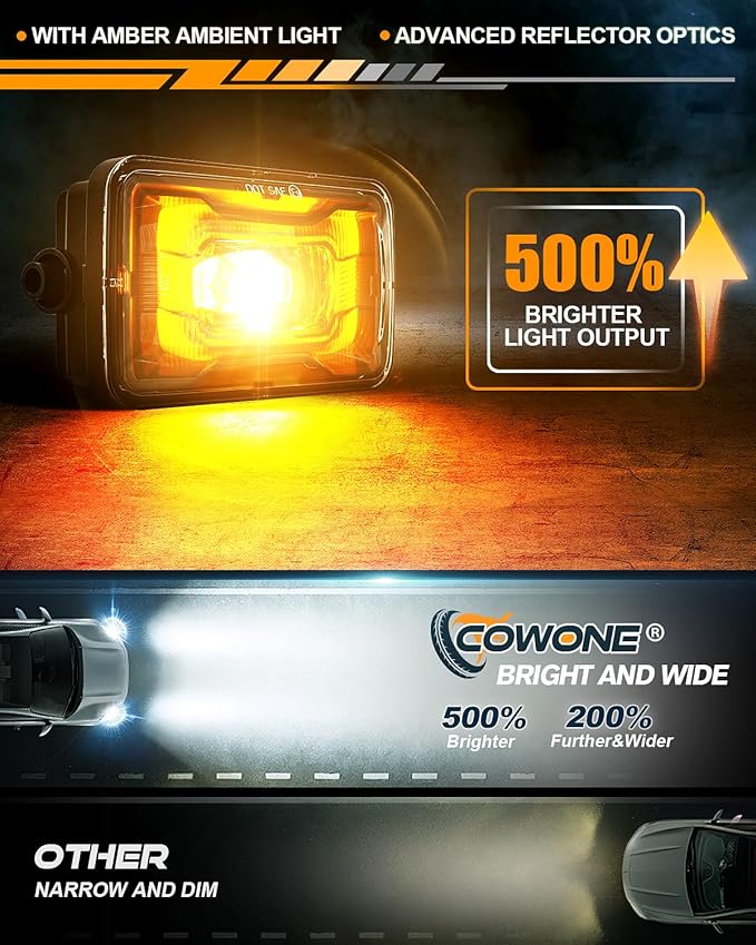 1000% Bright 4 Inch LED Fog Lights with Patented Amber Ambient Lights Compatible with Ford F150 2015-2020,2017-2019 F250 F350 F450 F550 Super Duty Bumper Driving Fog Lights Assembly