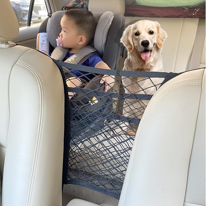 3-Layer Car Mesh Organizer, Seat Back Net Bag, Barrier of Backseat Pet Kids, Cargo Tissue Purse Holder, Driver Storage Netting Pouch, Car Accessories