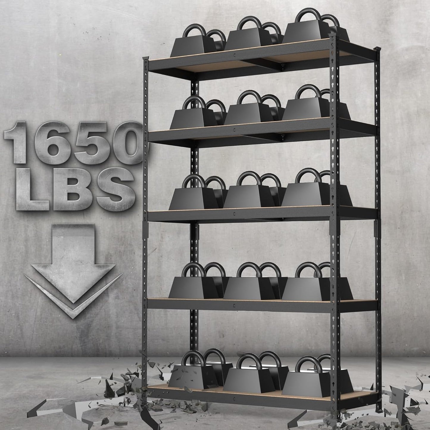 WORKPRO 5-Tier Steel Shelving Unit-Black, 35-3/10”W x 17-1/2”D x 72”H, Adjustable Storage Rack, Heavy Duty Shelf with MDF Board, 1650 lbs Load Capacity (Total) for Garage, Basement, Warehouse, Kitchen