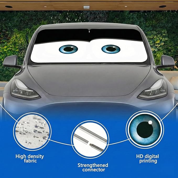 eygeufg Windshield Shade, Car Sun Shade for Front Windshield (Black, Tesla Model Y/3)