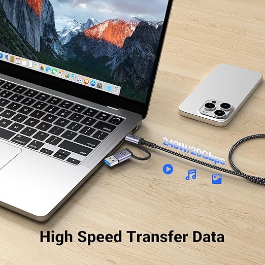 10ft Long USB c Cable 20Gbps[2Pack],2-in-1 USB 3.1 Gen 2 Cable Fast Charge & Data Transfer, Compatible with iPhone 16 15 Pro Max, Samsung, SSD