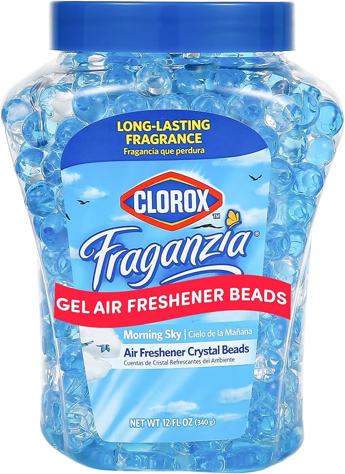 Clorox Fraganzia Crystal Beads Air Freshener, Long Lasting Room Deodorizer and Odor Eliminator Gel Beads to Freshen Home, Car, or Office, Morning Sky Scent, 12 Fl Oz
