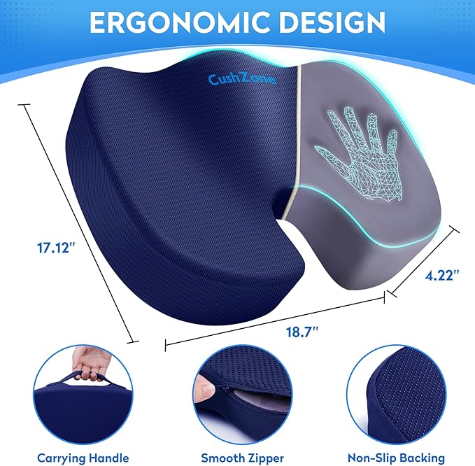 Seat Cushion, Office Chair Cushions, Car Seat Cushion, Non-Slip Sciatica & Back Coccyx Pain Relief Chair Pad, Memory Foam Pillow for Computer Desk, Wheelchair, Driving Large Size (Blue)