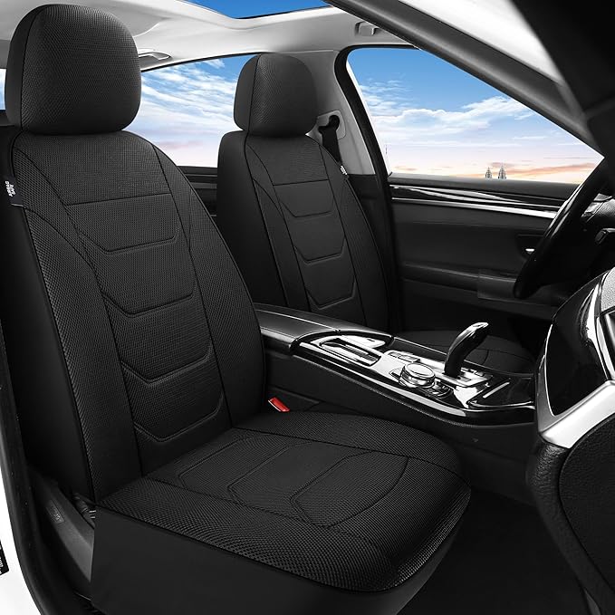 3D Air Mesh Car Seat Covers Front Sets Washable and Breathable Premium Cloth Automotive Vehicle Seat Covers for Cars Interior, Universal Fit for Most Cars, Sedan, Truck, SUV(Black)