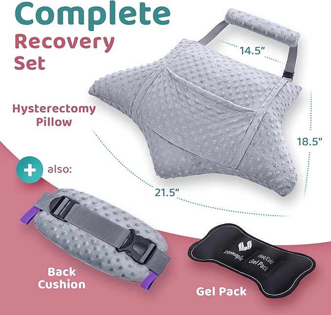 Zomaple Recovery Hysterectomy Pillow with Strap, Gel Pack & Lumbar Support – Post Abdominal Surgery Must Haves – Ideal for C-Section, Laparoscopic & Hernia Healing Comfort