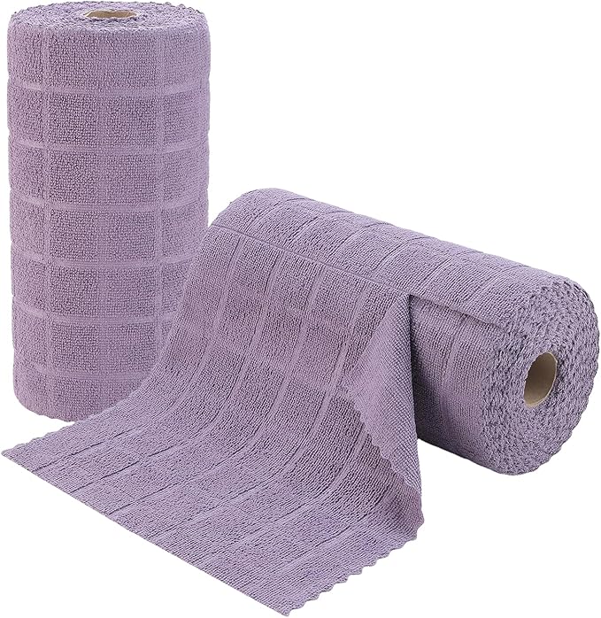 Ferdilan 80 Pack Microfiber Cleaning Cloth Roll,Lint Free Rags Paper Towels & Tear Away Reusable Towels,Washable Shop Rags,Wash Cloths Dish Rags(12" x 12") for Car Kitchen Window Garage-Dark Purple