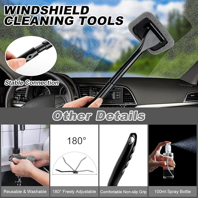 AUTODECO Car Cleaning Kit, Car Vacuum Interior Detailing Cleaner Kit with High Power Handheld Vacuum, Brush Set, Windshield Tool, Duster, Towels, Complete Car Care Tools for Women (Black)