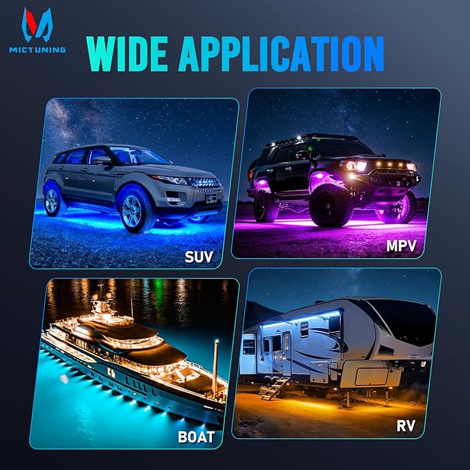 MICTUNING 2026 Upgraded RGB Rock Lights Kit, 8 Pods Underglow Multicolor Neon Light Pod with RF Remote Control Waterproof 12V for Car Trucks ATV UTV RZR SUV Golf Cart, 2 Years Warranty
