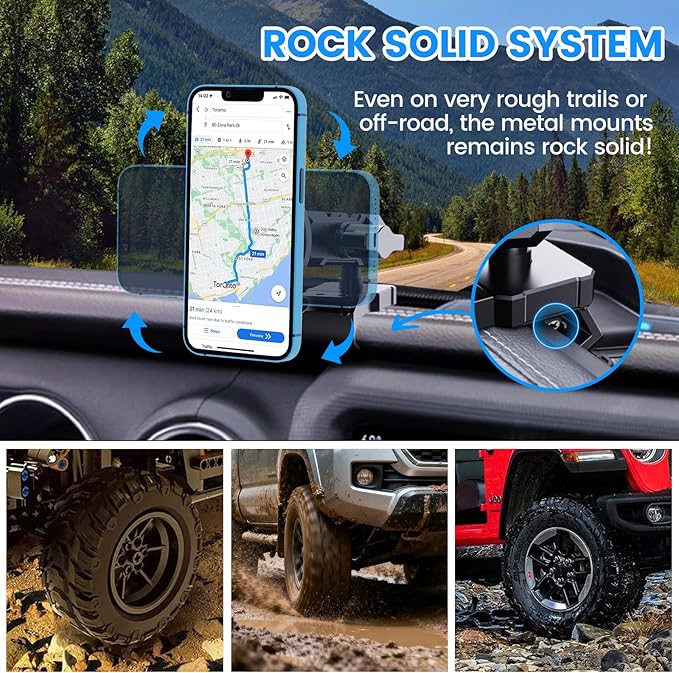 DIAMOOKY Upgraded Metal Phone Mount for Jeep Wrangler JL JLU 2018-2023 and Gladiator JT 2020 2021 2022 2023 Magnetic Phone Holder Dash Mount System Kit Dashboard Accessories Driver Side (Not for 4xe)
