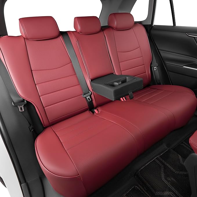 HKZ Fit RAV4 Hybrid Car Seat Cover Set for 2013 2014 2015 2016 2017 2018 Toyota RAV4 Hybrid-Leather(Burgundy)