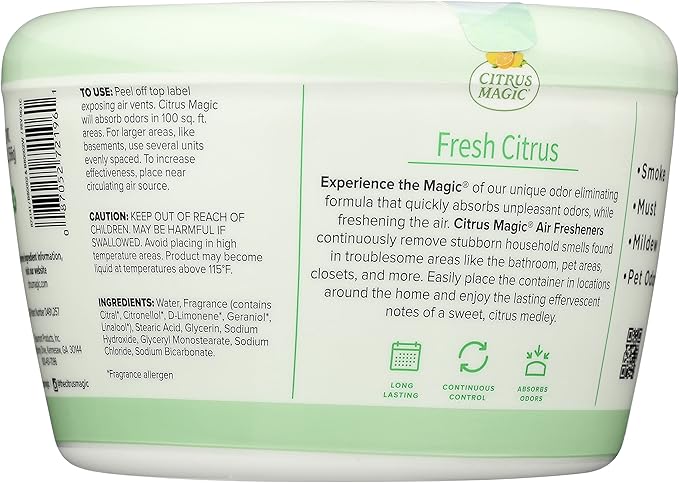 Citrus Magic Odor Absorbing Solid Air Freshener, Fresh Citrus, 20-Ounce, Pack of 2