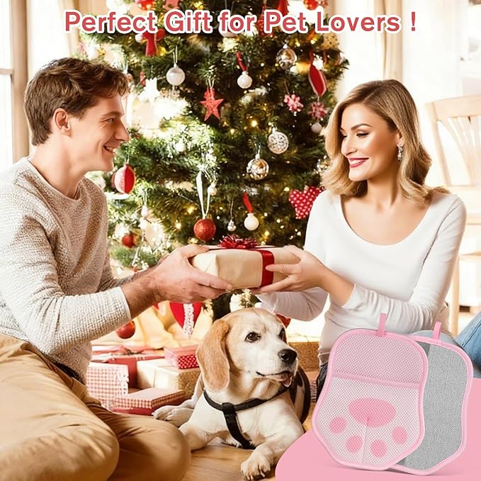 Reusable Pet Hair Removal Gloves, Suitable for Removing Pet Hair from Clothing, Sofas, Carpets, and Car Seats, 1 Pcs with Hanging Hooks, Size 9.8 x 7.87 x 0.5 in (Pink)