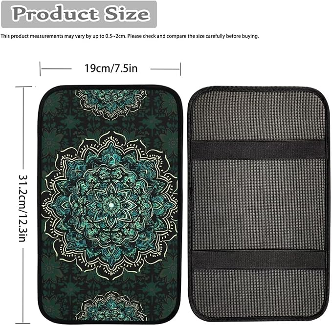 Dreaweet Turquoise Lotus Mandala Arm Rest Cover for Car Women Bohemian Car Accessories Soft Scratch-Proof Center Console Pad Universal Armrest Cover for SUV Truck Sedan