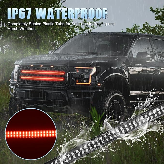 Nilight 2PCS 24 inch Truck Grille Strobe Lights Strip 384 LED Emergency Light Red Flexible Side Flashing Warning Caution Safety Waterproof Lighting Kit for Trucks Tow Plow Construction Vehicles