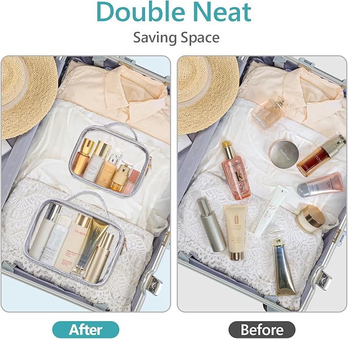 PACKISM Clear Makeup Bag - TSA Approved Toiletry Bag for Carry-on & Checked Luggage, Water Resistant Car Storage Organizer with Reinforced Seams