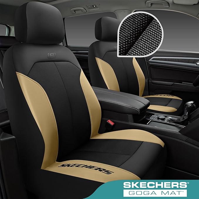 Skechers Car Seat Covers,GOGA Mat Oxford Cloth Seat Covers,Waterproof Car Seat Covers Front Seats,Automotive Universal Fit Seat Cover for Most Cars, Suvs, Trucks,Beige