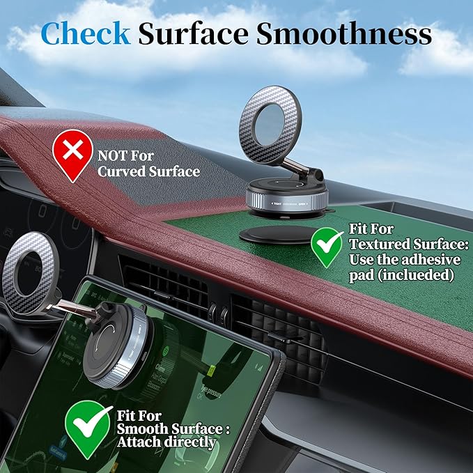 PlusAcc Vacuum Magnetic Phone Holder for Car, Suction Cup Phone Mount for MagSafe, 360°Rotatable Strong Magnet Stand for iPhone 16/15/14/13 in Smooth Surface (No Charging)