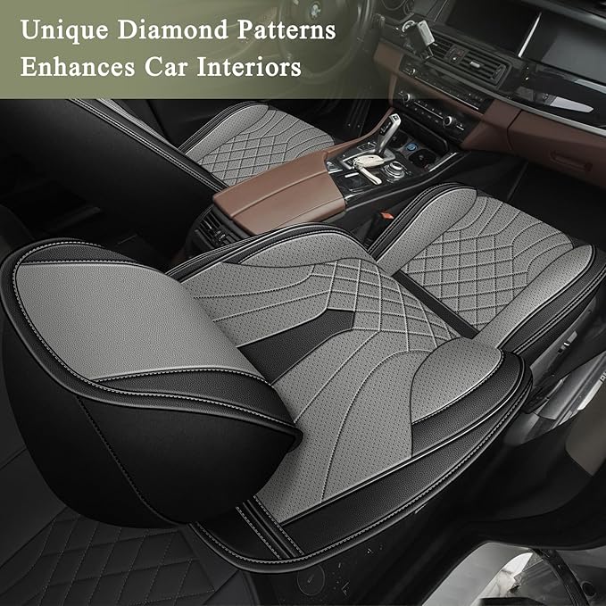 Car Seat Covers for Toyota RAV4 2013-2024 2025 RAV4 Hybrid RAV-4 Full Set Premium Leather Breathable Perforated Seat Cover Compatible with Airbags (Black&Grey)