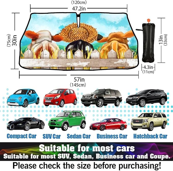 CHILL·TEK Funny Animal Car Windshield Sun Shade Umbrella, Funny Cows Car Sun Shade Umbrella, Block UV Rays Heat Foldable Windshield Umbrella Sun Visor Protector - Keep Vehicle Cool for Cars SUV