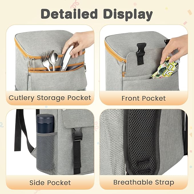 Cooler Backpack Soft Insulated Leak Proof 50 Cans Insulated Backpack Cooler Portable Picnic Camping Beach Hiking BBQ Lunch Backpack for Men and Women - Grey