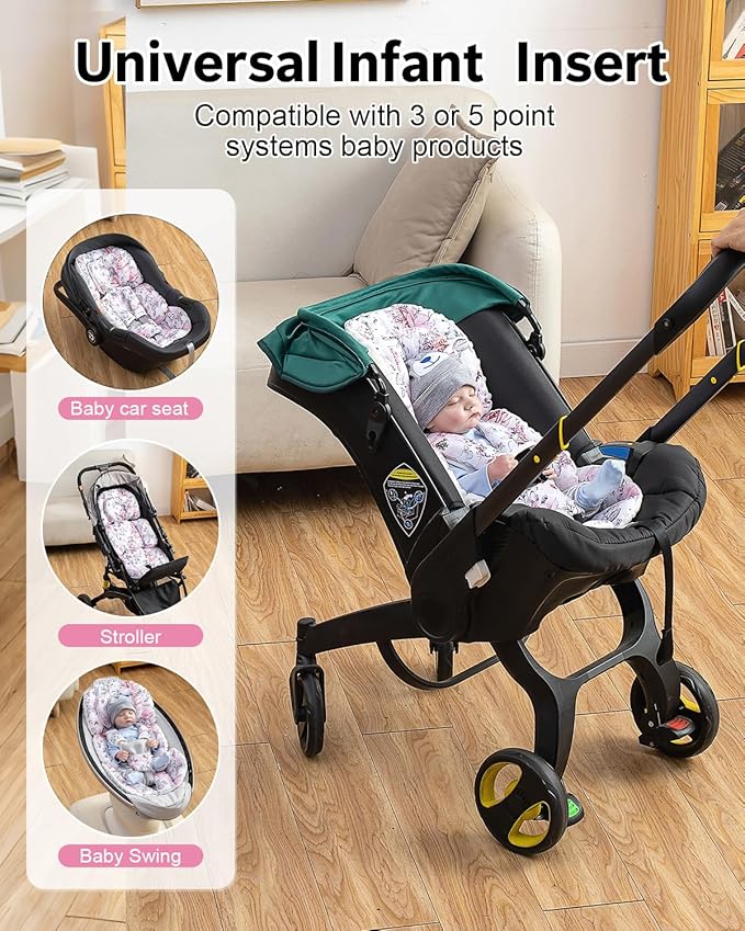 Infant Car Seat Insert with Extra Headrest, Adjustable Carseat Head Support for Preemie to Toddler, 2 in 1 Breathable Air Mesh Car Seat Insert for Newborn, Mink Dot Baby Car Seat Cushion for Stroller