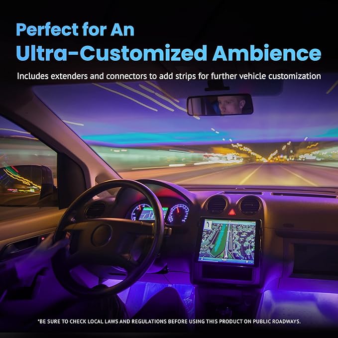 Alpena MAX LED Light Strip Starter Kit – EZ-Link Modular 12V Plug-and-Play Lighting for Cars & Trucks, Interior/Exterior Stick-On Light Strips, 2×12” Weatherproof Strips, Purple