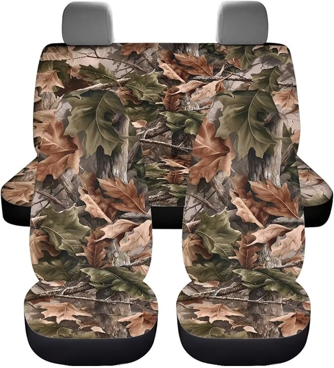 KEIAHUAN Camo Hunting Design Car Seat Covers for Front and Rear Front Bucket Seat Protector & Rear Bench Seat Covers Universal Fit for Most Vehicle Truck, SUV, Sedan, Car 4 PCS