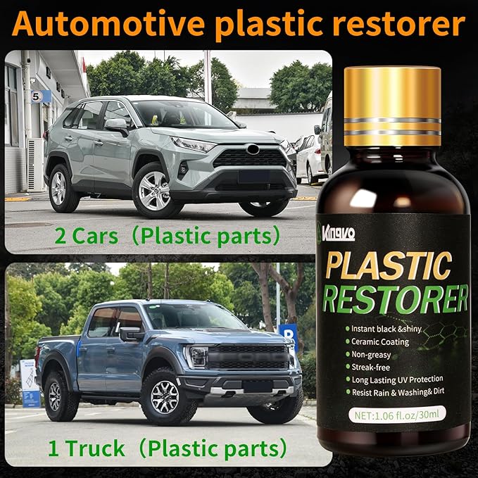 Kingvo Plastic Restorer for Cars, Black Plastic Trim Restoration,Vinyl Trim Restorer Automotive Hydrophobic Ceramic Coating with Foam Applicator,30ML(4-Pack)