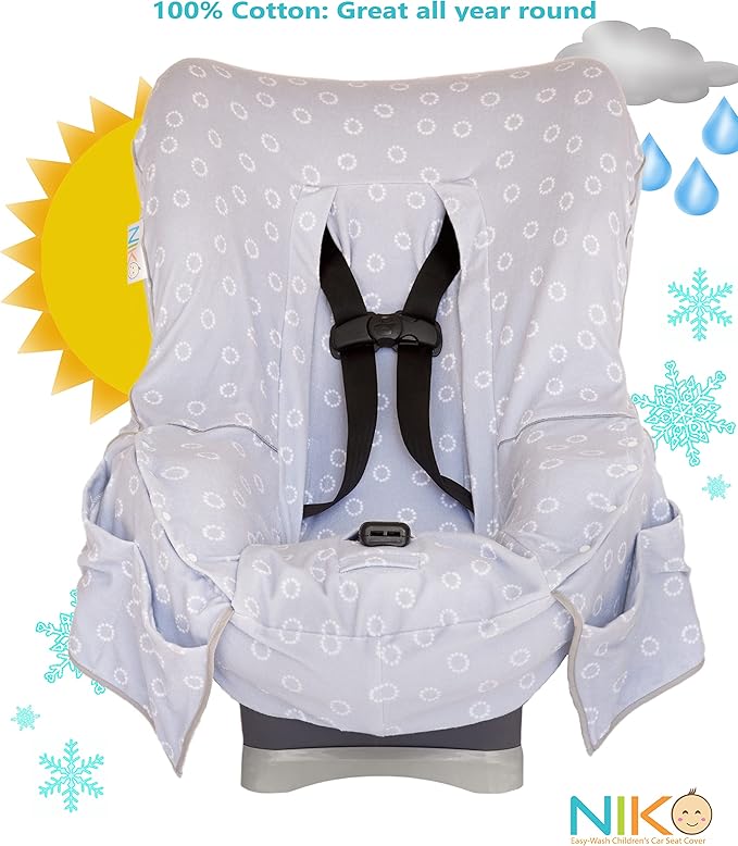 Niko Easy-Wash Children's Car Seat Cover & Liner - Gray Cotton Blend Terry - Fits Most Toddler Car Seats - Universal Fit - Waterproof SEAT Bottom - Machine Wash and Dry