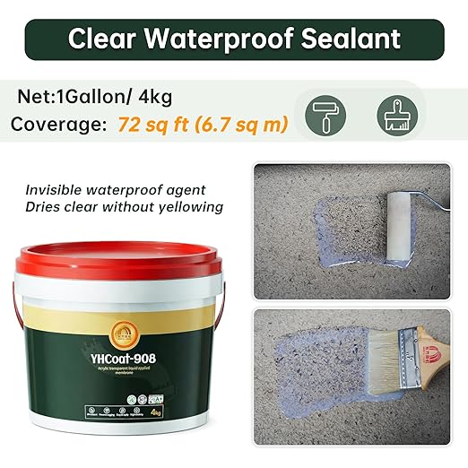 Clear Waterproof Sealant 1 Gallon, Transparent Waterproof Coating Adhesive Sealer, Water-Based Acrylic Waterproofing Paint for Roofs, Walls, Concrete, Indoor & Outdoor Invisible Leak Repair Agent 4KG