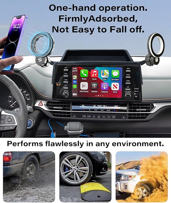 Car Phone Holder for Toyota Sienna 2021-2024 Accessories Magnetic Cell Phone Mount Apply to 9 Inch Screen Fixed Clip Hands-Free 360 Degree Rotation with Dashboard Storage Tray