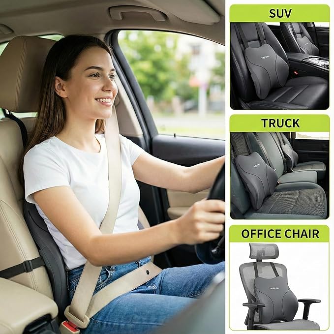 Adjustable Lumbar Support for Car: 4-Way Lower Back Pillow with 3" D & 4" H Adjust for Long Distance Driving - Low Profile No Push-Forward for Car & Truck Drivers