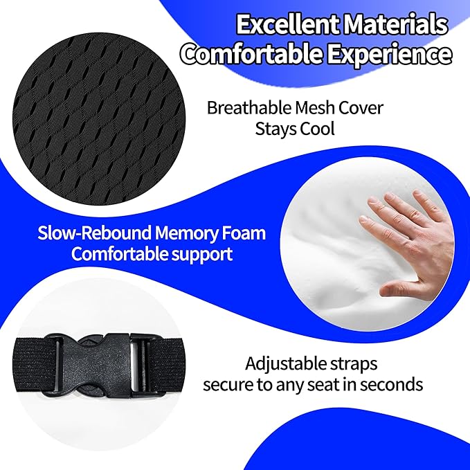 Lumbar Support Pillow for Car & Office Chair - High-Density Memory Foam for Sciatica & Lower Back Pain Relief - Non-Slip Back Support Cushion for Long Commutes & Desk Workers (4D Mesh Black)