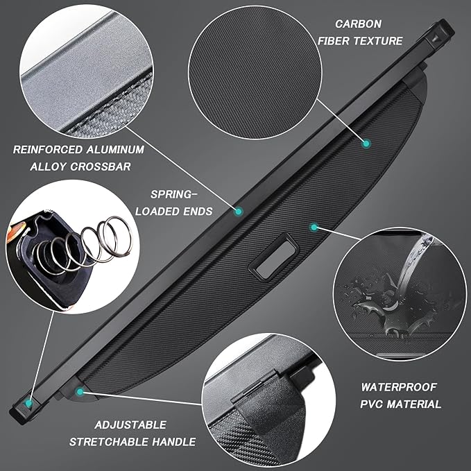 Cargo Cover for Jeep Grand Cherokee (2 Row WL) 2022-2025 2026 Accessories Retractable Trunk Cover Security Shielding Shade Cargo Luggage Cover Trunk Privacy Protection