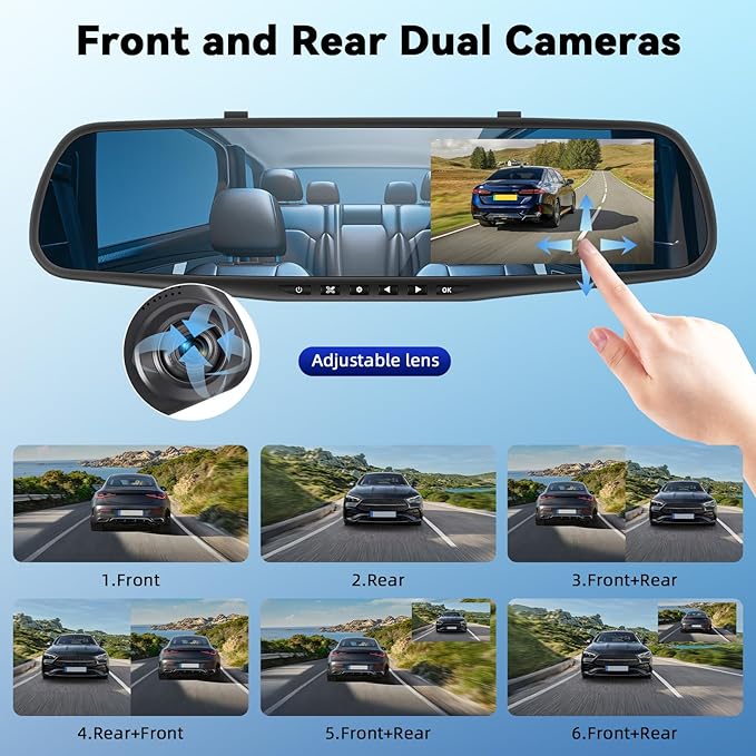 Mirror Dash Cam 4.5 Inch Rear View Mirror Camera 1080P Front and 480P Rear View Dual Cameras with 32G Card, Motion Detection, Night Vision, Parking Assistance, Loop Recording，Exposure Adjustment