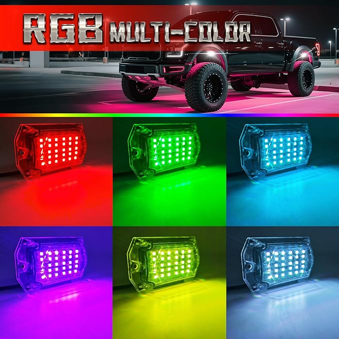 6 Pods Full Angle RGB LED Rock Lights for ATV UTV RZR Offroad Golf Cart SXS Truck Jeeps,Waterproof Multicolor Neon Underglow Kit with APP/RF Remote, 12Volt Underbody Lights