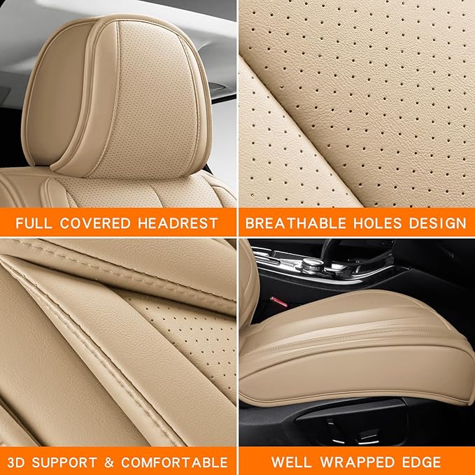 Car Seat Covers Full Set,Black Beige Car Seat Cover, Car Seat Protector Waterproof, Nappa Leather Car Seat Cushion, Fit for Most Cars